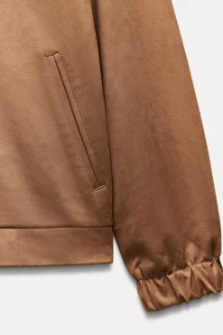 ZARA Blusões^BLUSÃO BOMBER COM EFEITO CAMURÇA Camel-médio