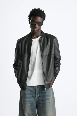 ZARA Blusões^BLUSÃO BOMBER COM EFEITO DE PELE Preto