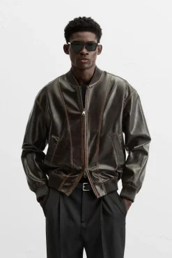 ZARA Blusões^BLUSÃO BOMBER COM EFEITO DE PELE Chocolate
