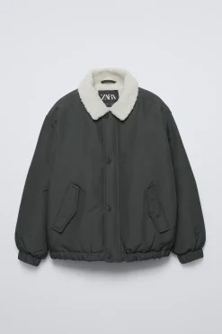 BLUSÃO BOMBER COM EFEITO DE PELO ENCARACOLADO-ZARA Best Sale