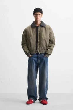 ZARA Vestuário De Inverno|Blusões^BLUSÃO BOMBER COM GOLA AMOVÍVEL Verde