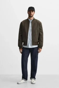 ZARA Blusões^BLUSÃO BOMBER COMBINADO Cinzento-toupeira