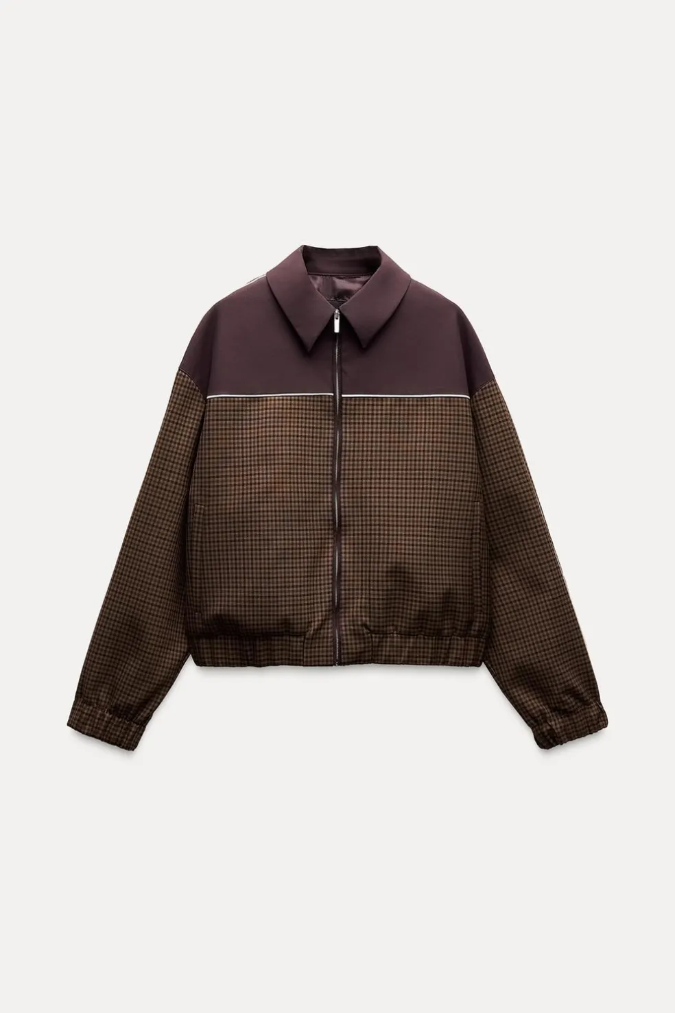 ZARA Blusões^BLUSÃO BOMBER COMBINADO XADREZ Castanho