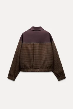 ZARA Blusões^BLUSÃO BOMBER COMBINADO XADREZ Castanho