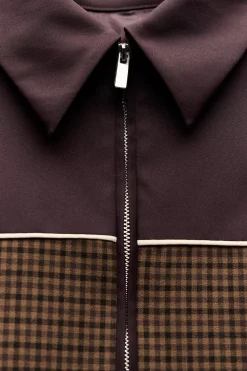 ZARA Blusões^BLUSÃO BOMBER COMBINADO XADREZ Castanho