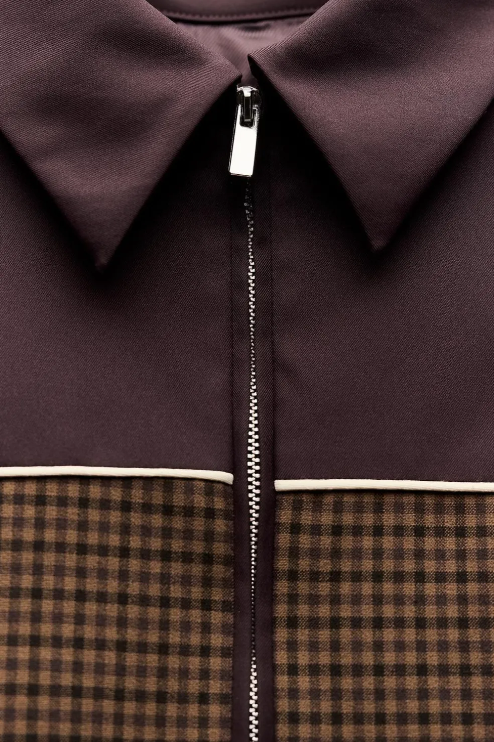ZARA Blusões^BLUSÃO BOMBER COMBINADO XADREZ Castanho
