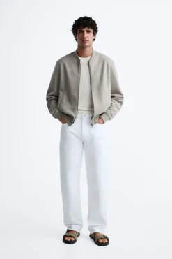ZARA Blusões^BLUSÃO BOMBER EFEITO CAMURÇA Cinzento