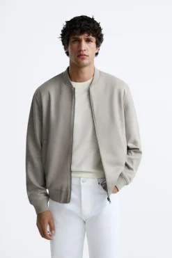 ZARA Blusões^BLUSÃO BOMBER EFEITO CAMURÇA Cinzento