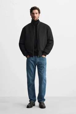 ZARA Blusões^BLUSÃO BOMBER EFEITO CAMURÇA Preto