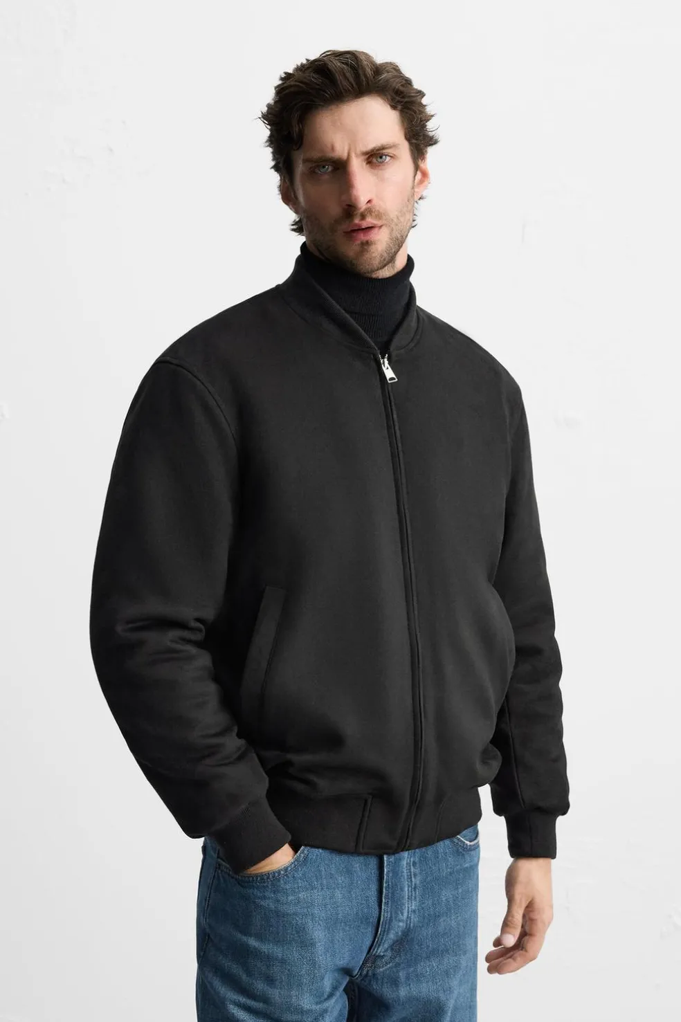 ZARA Blusões^BLUSÃO BOMBER EFEITO CAMURÇA Preto