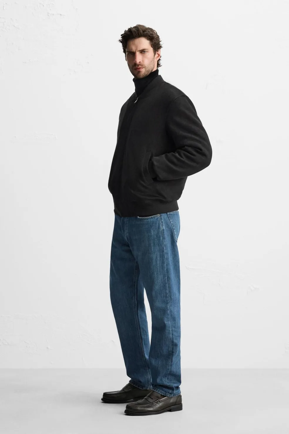 ZARA Blusões^BLUSÃO BOMBER EFEITO CAMURÇA Preto