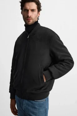 ZARA Blusões^BLUSÃO BOMBER EFEITO CAMURÇA Preto