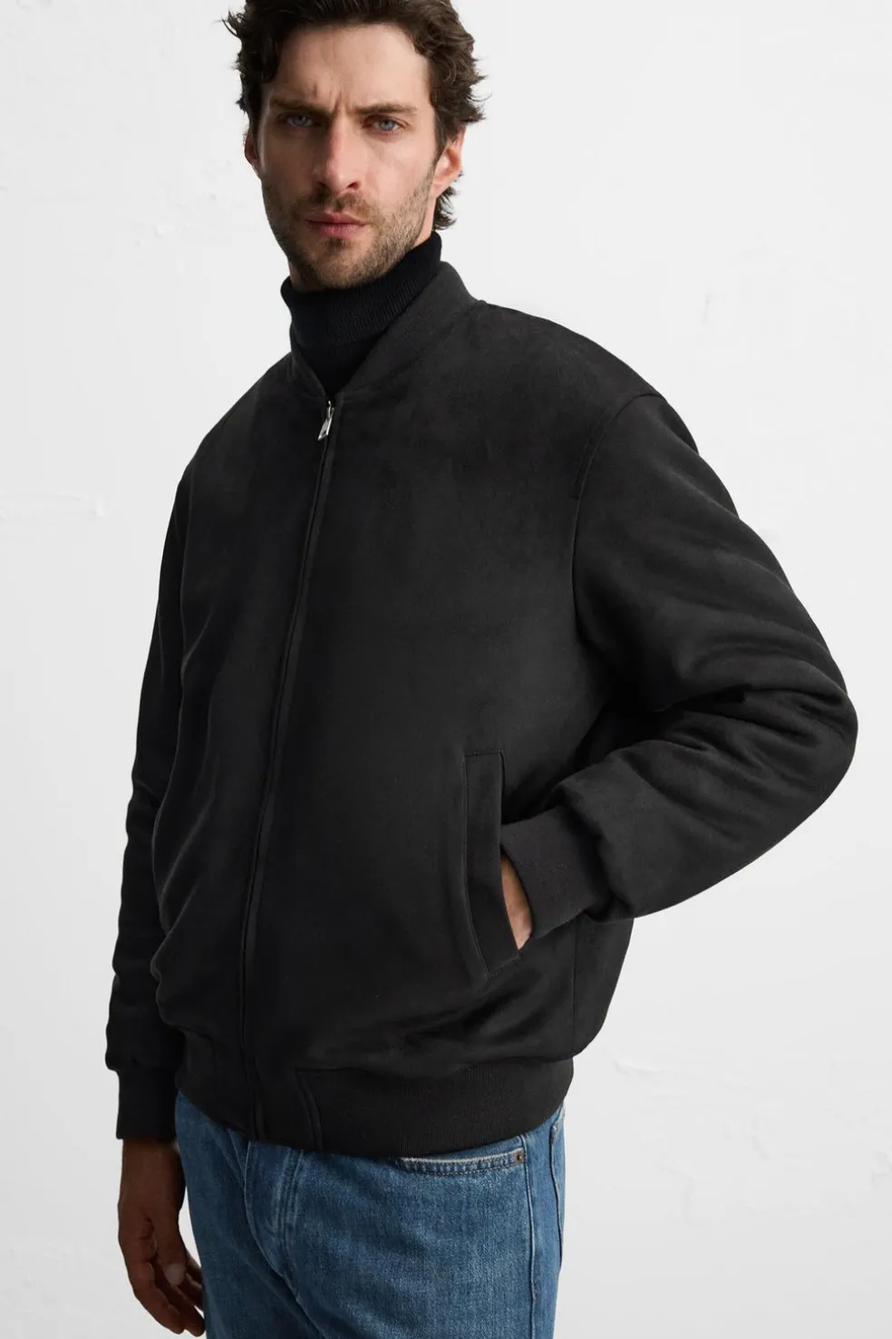 ZARA Blusões^BLUSÃO BOMBER EFEITO CAMURÇA Preto