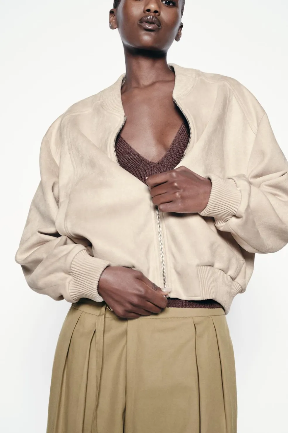 ZARA Blusões^BLUSÃO BOMBER EFEITO CAMURÇA Cru
