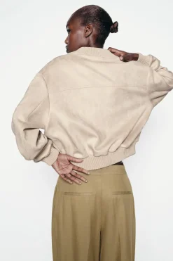 ZARA Blusões^BLUSÃO BOMBER EFEITO CAMURÇA Cru