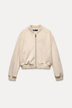 ZARA Blusões^BLUSÃO BOMBER EFEITO CAMURÇA Cru