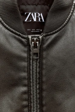 ZARA Blusões^BLUSÃO BOMBER OVERSIZE COM EFEITO DE PELE DESGASTADA Cinzento / Bege