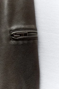 ZARA Blusões^BLUSÃO BOMBER OVERSIZE COM EFEITO DE PELE DESGASTADA Cinzento / Bege