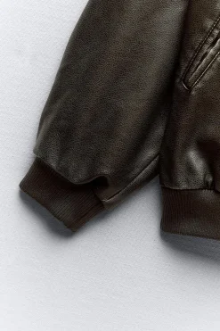 ZARA Blusões^BLUSÃO BOMBER OVERSIZE COM EFEITO DE PELE DESGASTADA Cinzento / Bege