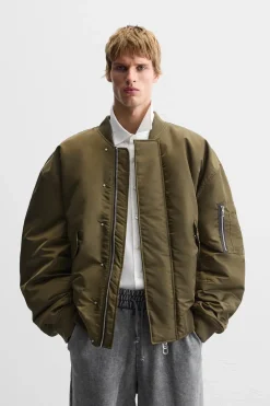 ZARA Blusões^BLUSÃO BOMBER OVERSIZE FIT Caqui