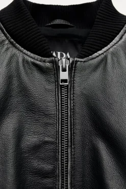 ZARA Blusões^BLUSÃO BOMBER OVERSIZE PELE Castanho-escuro
