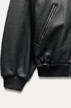 ZARA Blusões^BLUSÃO BOMBER OVERSIZE PELE Castanho-escuro