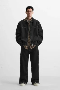 ZARA Blusões^BLUSÃO BOMBER PESPONTOS EM CONTRASTE Preto