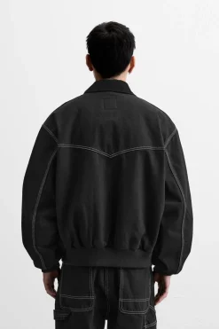 ZARA Blusões^BLUSÃO BOMBER PESPONTOS EM CONTRASTE Preto