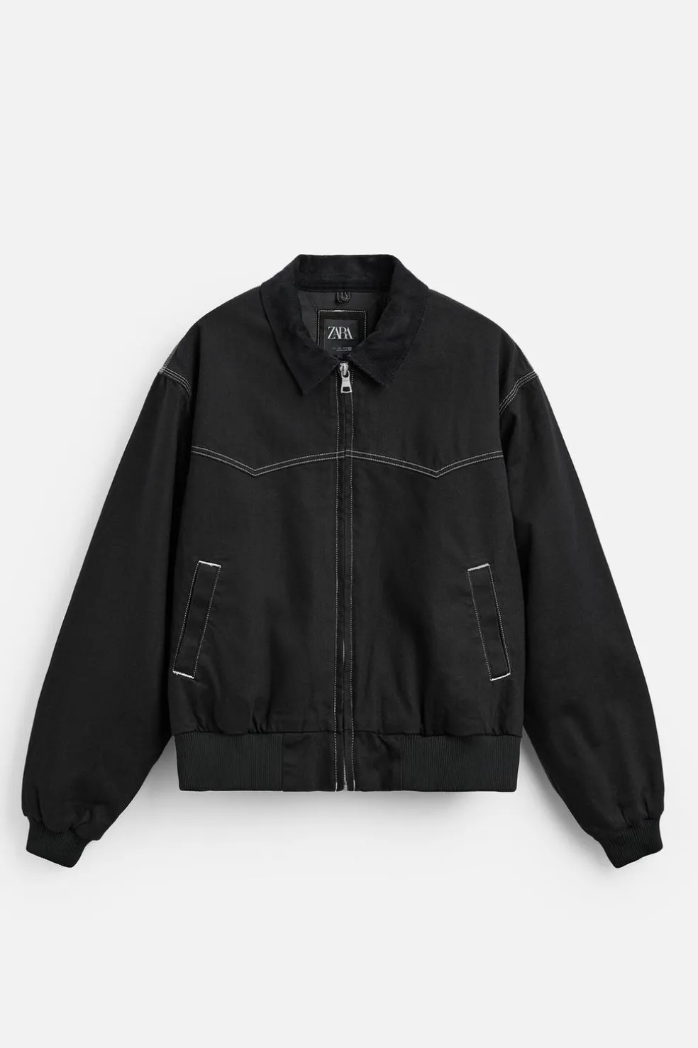 ZARA Blusões^BLUSÃO BOMBER PESPONTOS EM CONTRASTE Preto