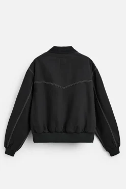 ZARA Blusões^BLUSÃO BOMBER PESPONTOS EM CONTRASTE Preto