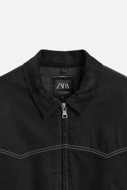 ZARA Blusões^BLUSÃO BOMBER PESPONTOS EM CONTRASTE Preto