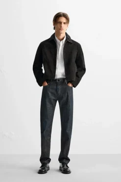 ZARA Blusões|Pele^BLUSÃO CAMURÇA CROPPED FIT Preto