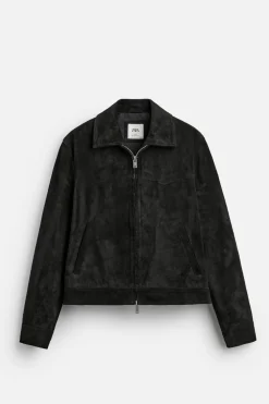 ZARA Blusões|Pele^BLUSÃO CAMURÇA CROPPED FIT Preto