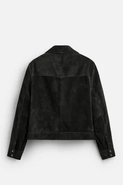 ZARA Blusões|Pele^BLUSÃO CAMURÇA CROPPED FIT Preto
