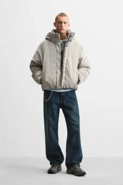 ZARA Blusões^BLUSÃO CAPUZ DESMONTÁVEL Cinzento-toupeira