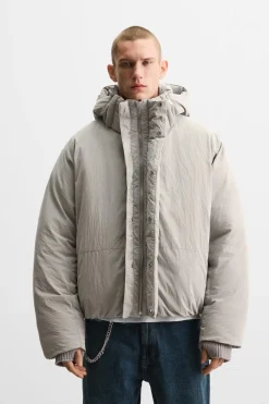 ZARA Blusões^BLUSÃO CAPUZ DESMONTÁVEL Cinzento-toupeira