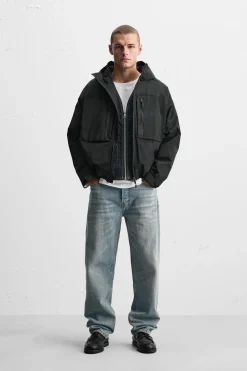 ZARA Blusões^BLUSÃO COM CAPUZ IMPERMEÁVEL Preto