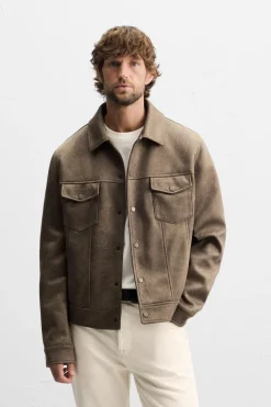 ZARA Blusões^BLUSÃO COM EFEITO CAMURÇA Castanho