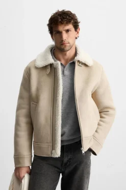 ZARA Vestuário De Inverno|Blusões^BLUSÃO COM EFEITO DE CAMURÇA DE DUPLA FACE Areia
