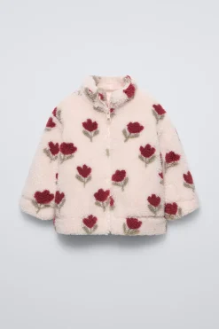 BLUSÃO COM EFEITO DE PELO ENCARACOLADO ESTAMPADO TULIPAS-ZARA Online