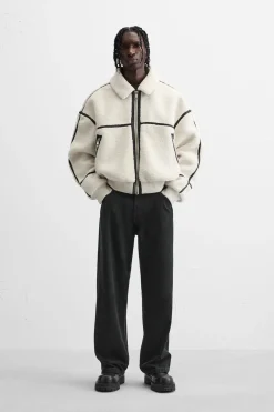 ZARA Vestuário De Inverno|Blusões^BLUSÃO COM EFEITO DE PELO ENCARACOLADO CONTRASTANTE Branco-marfim