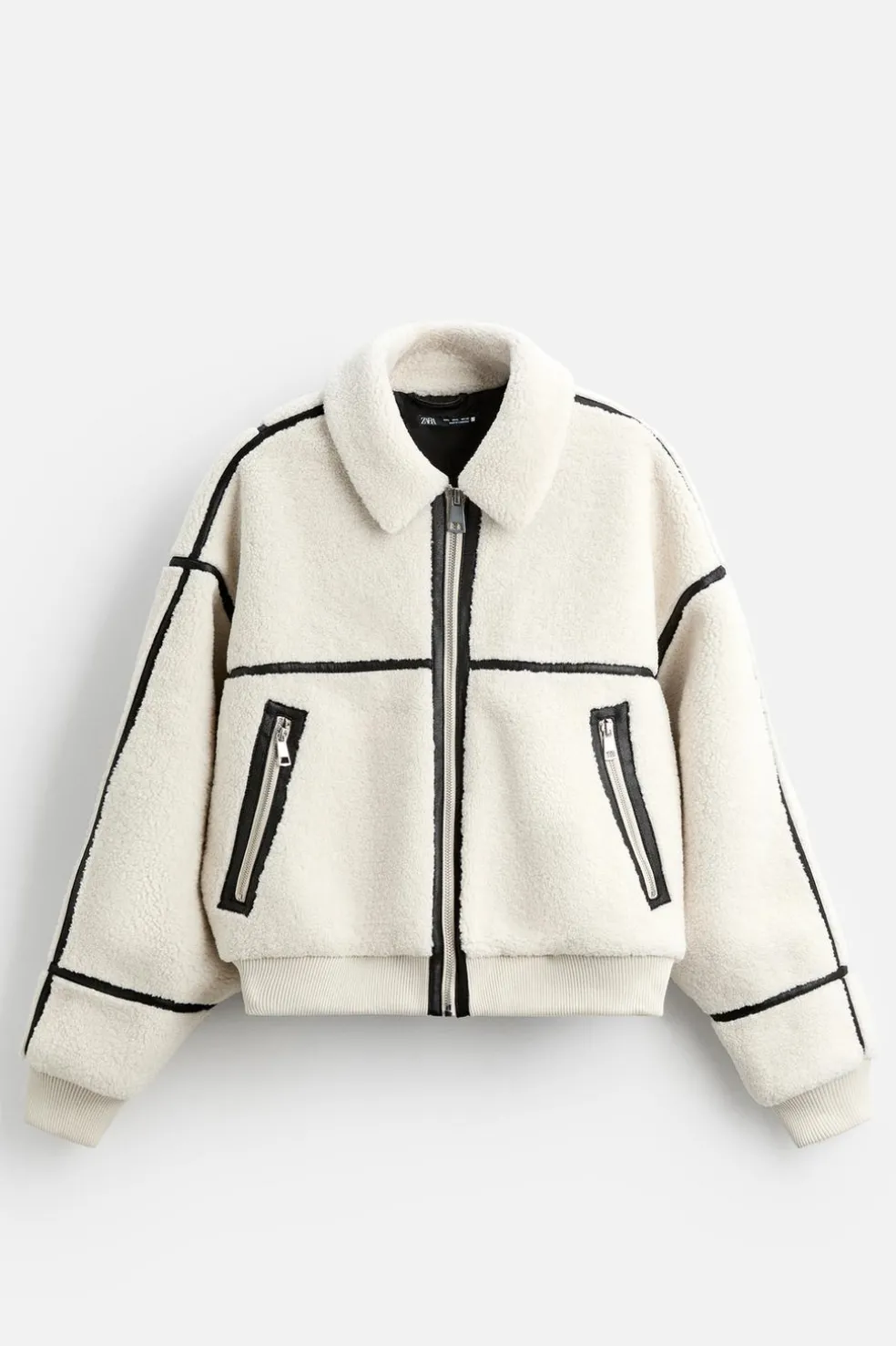 ZARA Vestuário De Inverno|Blusões^BLUSÃO COM EFEITO DE PELO ENCARACOLADO CONTRASTANTE Branco-marfim