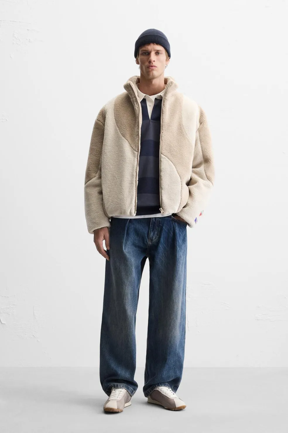 ZARA Vestuário De Inverno|Blusões^BLUSÃO COM EFEITO DE PELO ENCARACOLADO COLOR BLOCK Bege