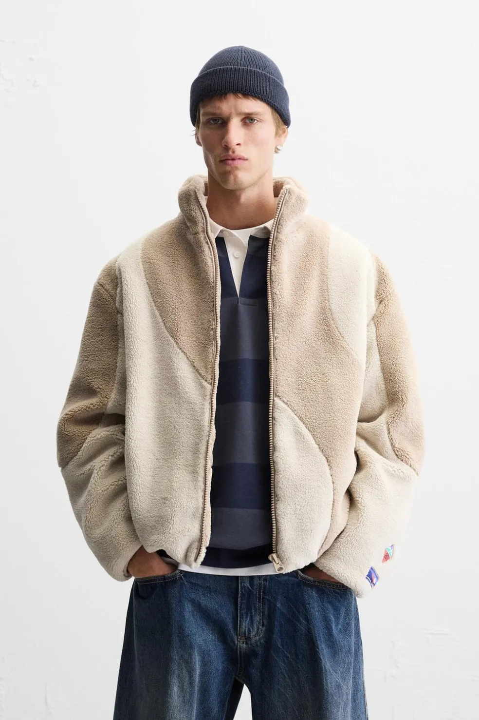ZARA Vestuário De Inverno|Blusões^BLUSÃO COM EFEITO DE PELO ENCARACOLADO COLOR BLOCK Bege