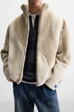 ZARA Vestuário De Inverno|Blusões^BLUSÃO COM EFEITO DE PELO ENCARACOLADO COLOR BLOCK Bege