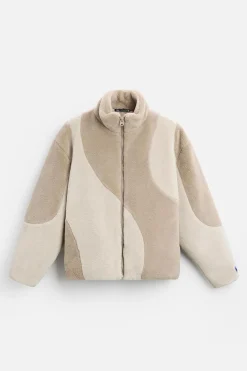 ZARA Vestuário De Inverno|Blusões^BLUSÃO COM EFEITO DE PELO ENCARACOLADO COLOR BLOCK Bege