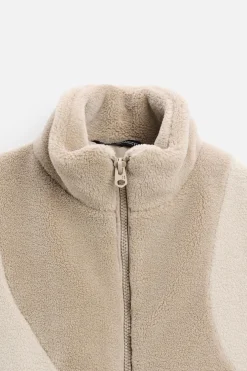 ZARA Vestuário De Inverno|Blusões^BLUSÃO COM EFEITO DE PELO ENCARACOLADO COLOR BLOCK Bege