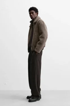 ZARA Vestuário De Inverno|Blusões^BLUSÃO COM EFEITO DE PELO ENCARACOLADO Castanho / Toupeira