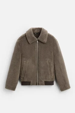 ZARA Vestuário De Inverno|Blusões^BLUSÃO COM EFEITO DE PELO ENCARACOLADO Castanho / Toupeira