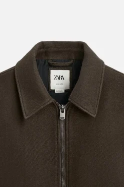 ZARA Blusões^BLUSÃO COM ESTRUTURA EM LÃ - ALGODÃO Castanho